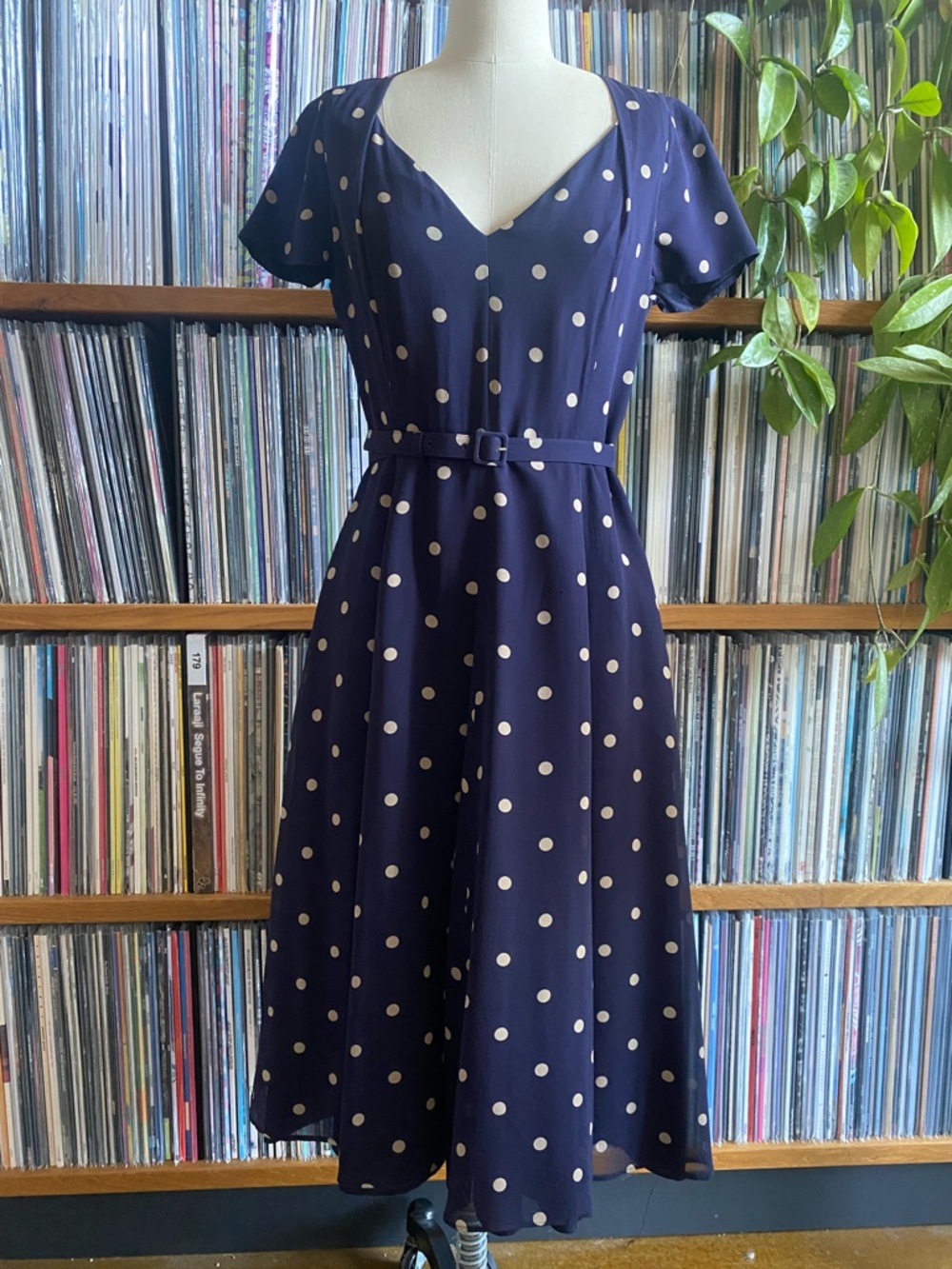EUC LK BENNETT - Navy Polka Dot Belted Fit & Flare Dress -Size 6US